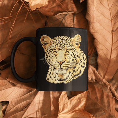 Leopard 15oz Large Black Ceramic Mug - HD Printing