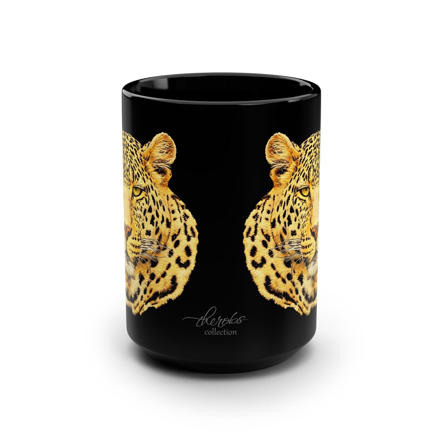 Leopard 15oz Large Black Ceramic Mug - HD Printing