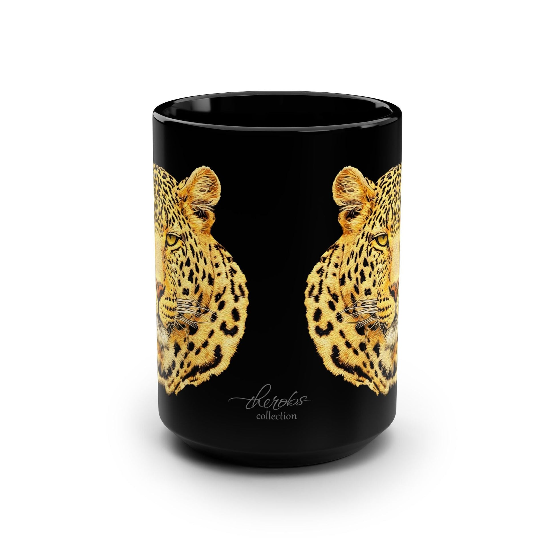 Leopard 15oz Large Black Ceramic Mug - HD Printing