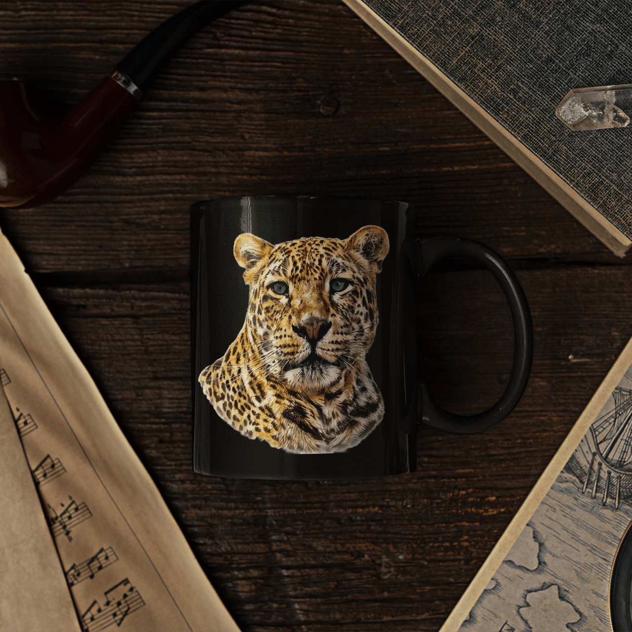 Leopard 15oz Large Black Ceramic Mug II - HD Printing