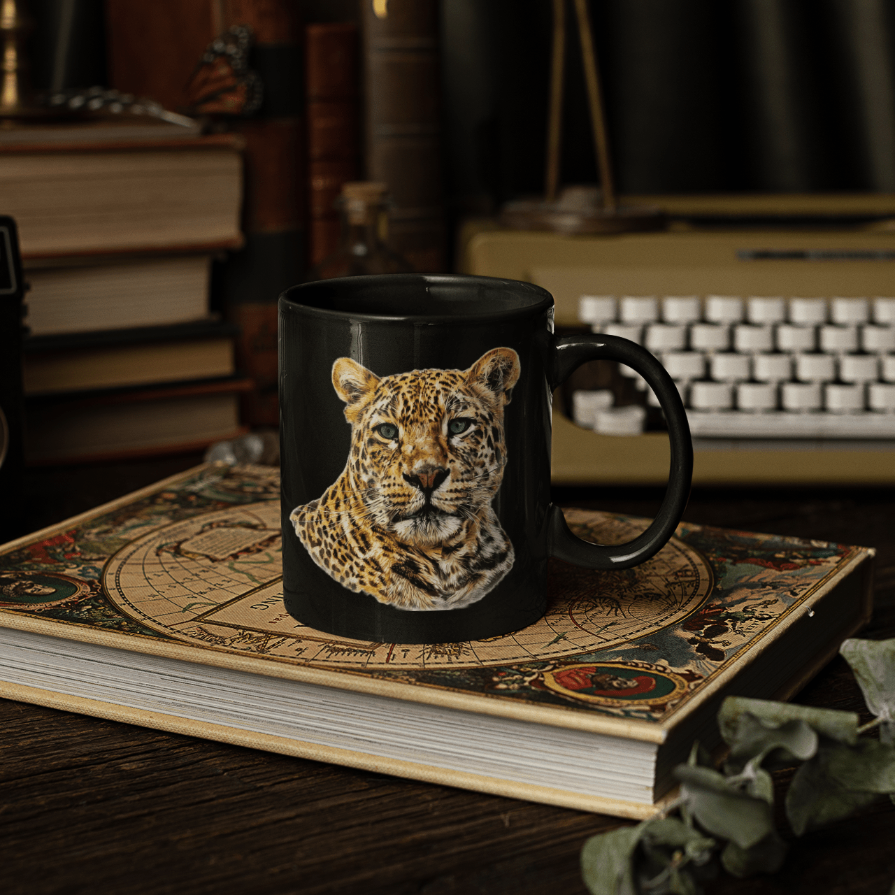 Leopard 15oz Large Black Ceramic Mug II - HD Printing