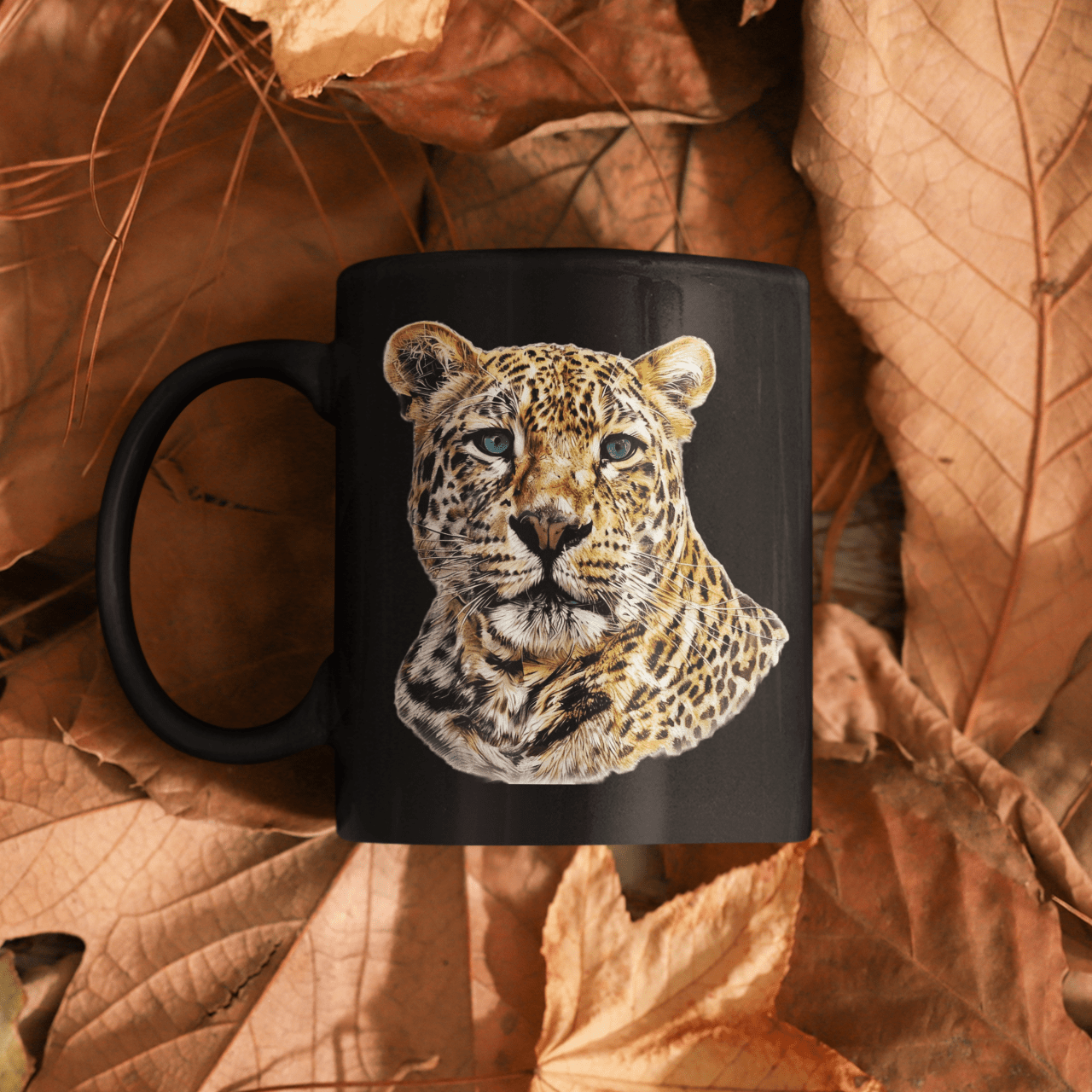 Leopard 15oz Large Black Ceramic Mug II - HD Printing