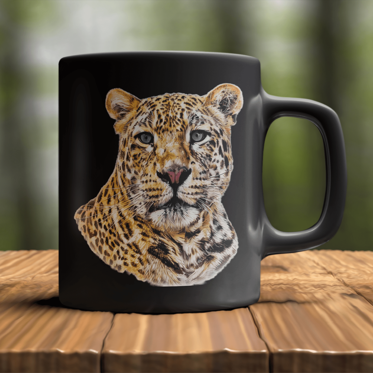Leopard 15oz Large Black Ceramic Mug II - HD Printing