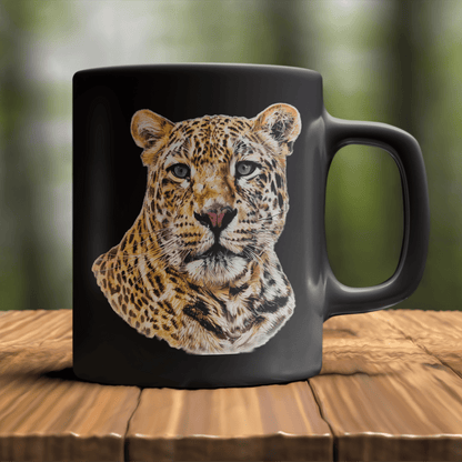 Leopard 15oz Large Black Ceramic Mug II - HD Printing