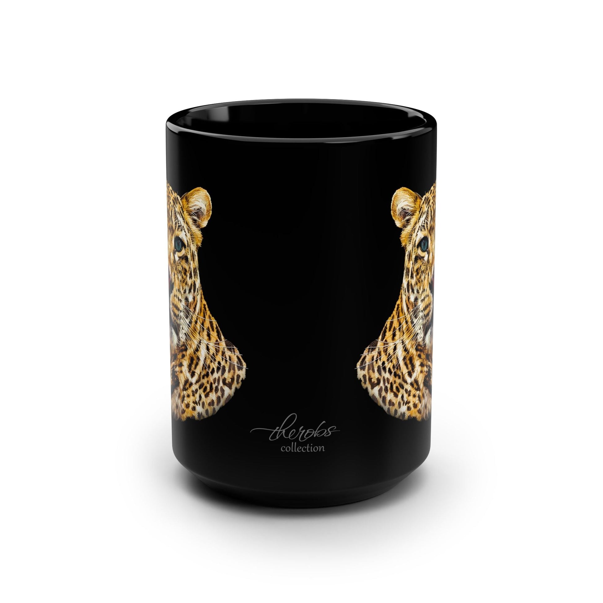 Leopard 15oz Large Black Ceramic Mug II - HD Printing