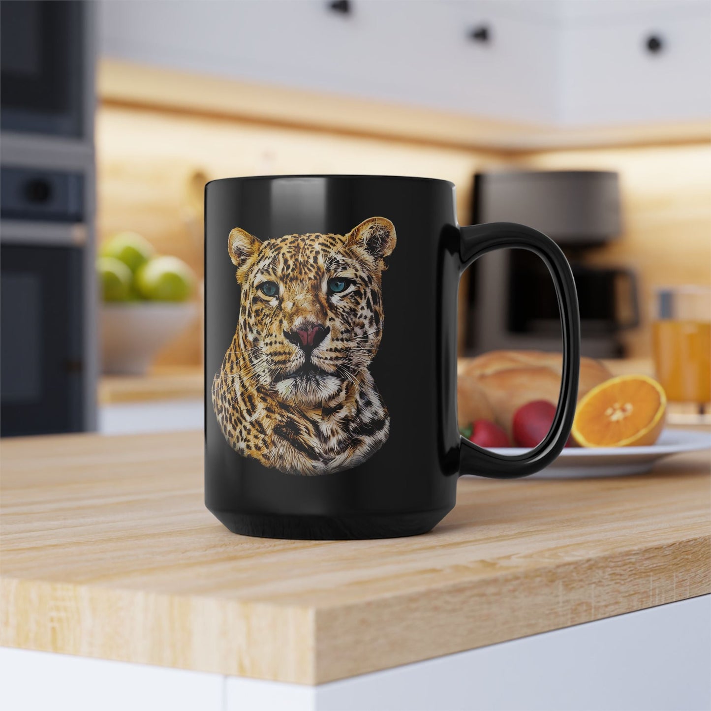 Leopard 15oz Large Black Ceramic Mug II - HD Printing