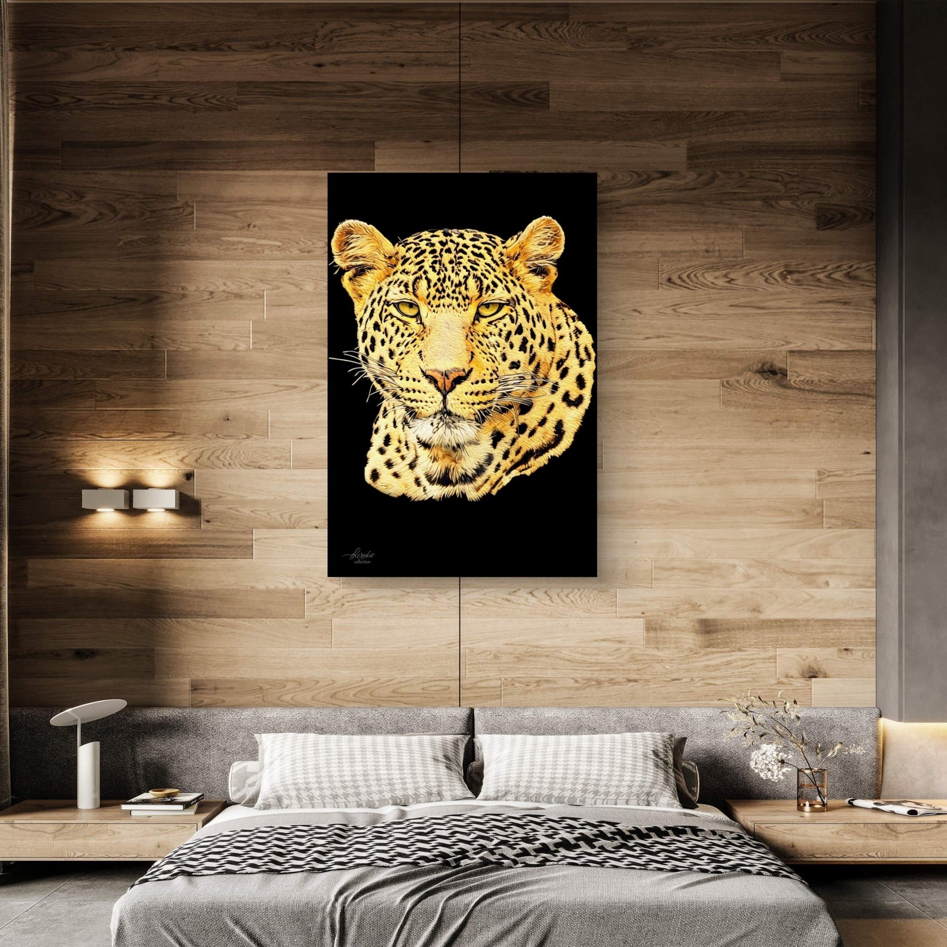 Leopard Satin Stretched Black Canvas Print - HD Printing