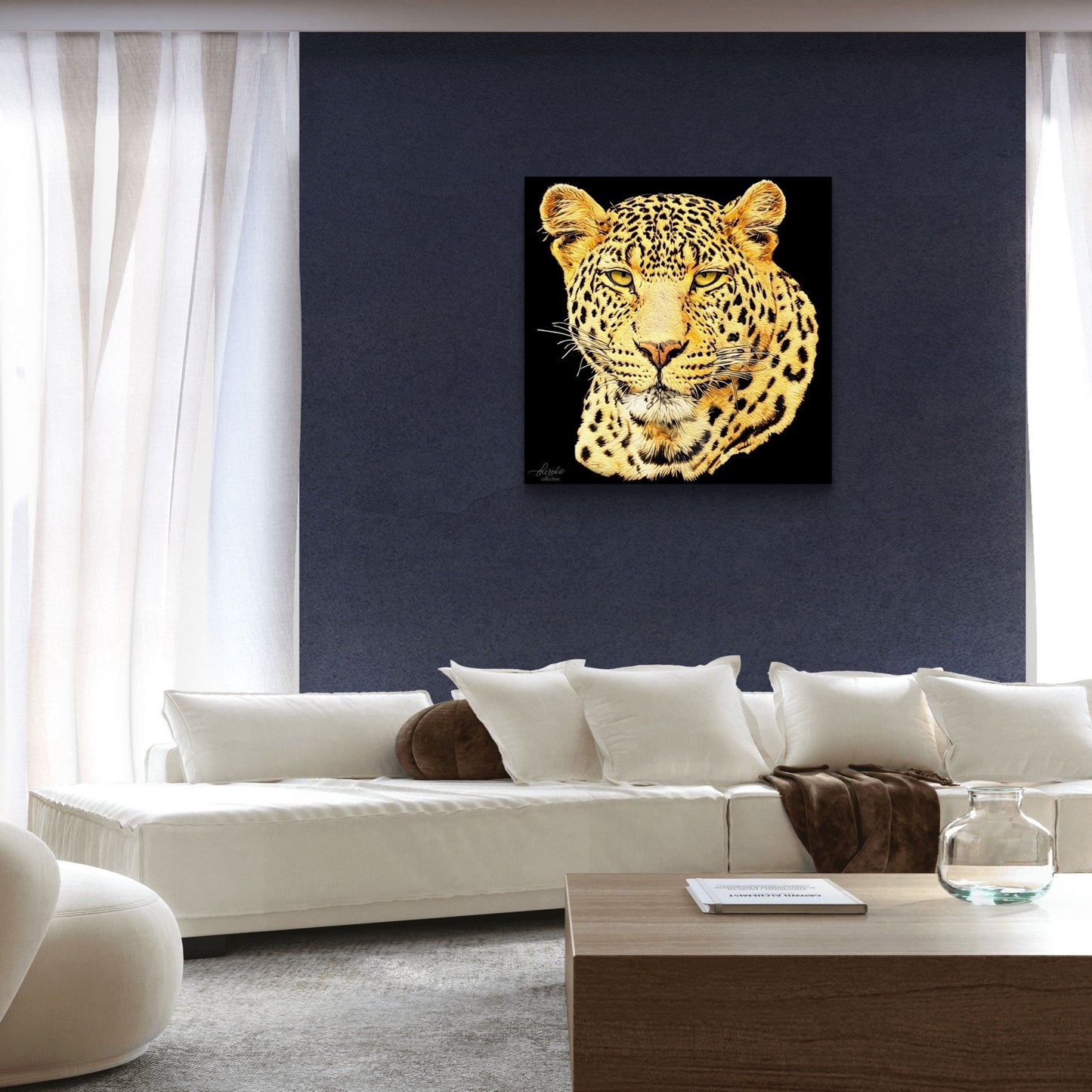 Leopard Satin Stretched Black Canvas Print - HD Printing