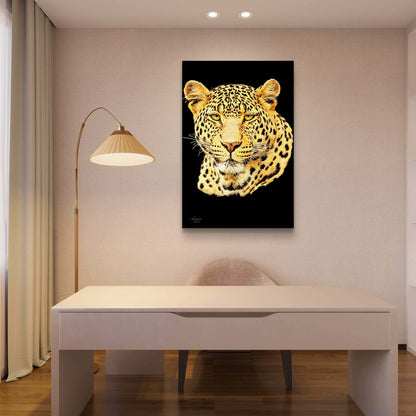 Leopard Satin Stretched Black Canvas Print - HD Printing