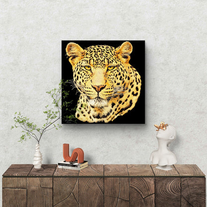 Leopard Satin Stretched Black Canvas Print - HD Printing