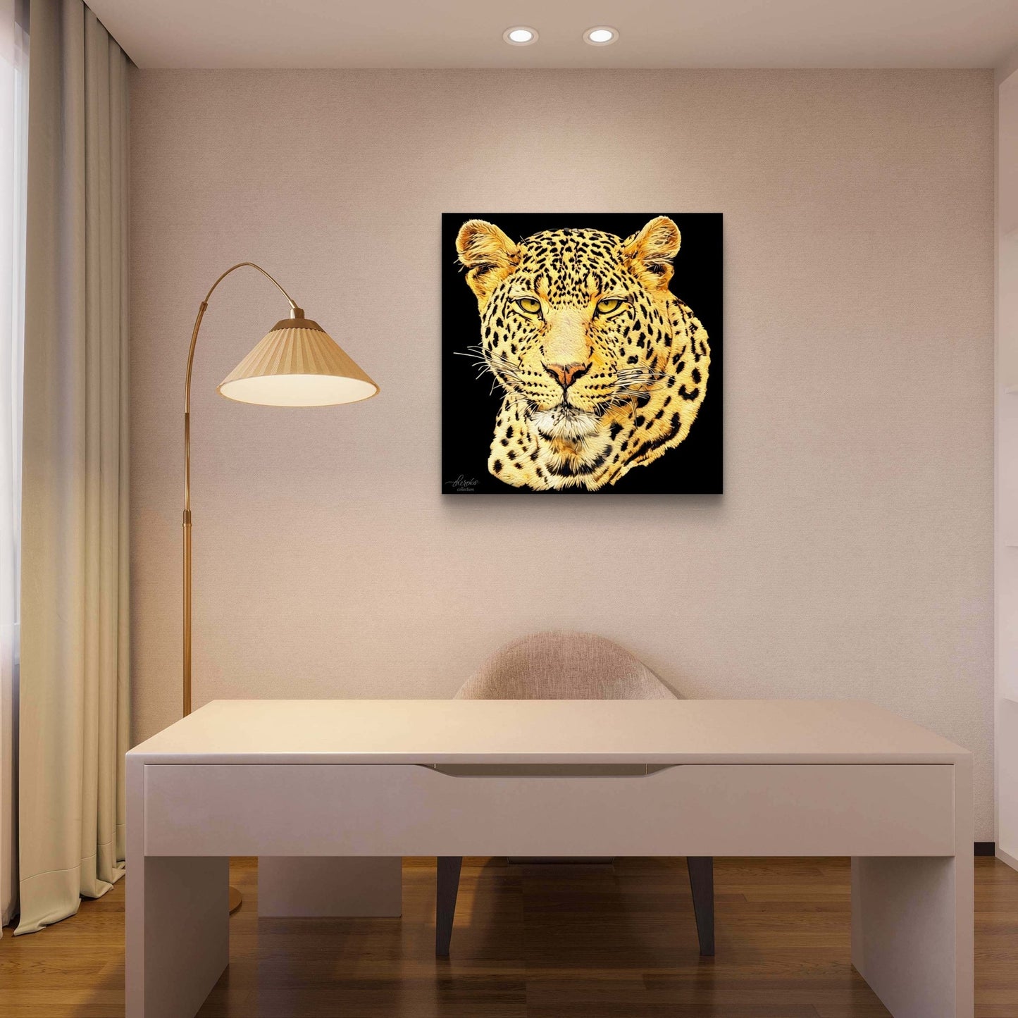 Leopard Satin Stretched Black Canvas Print - HD Printing