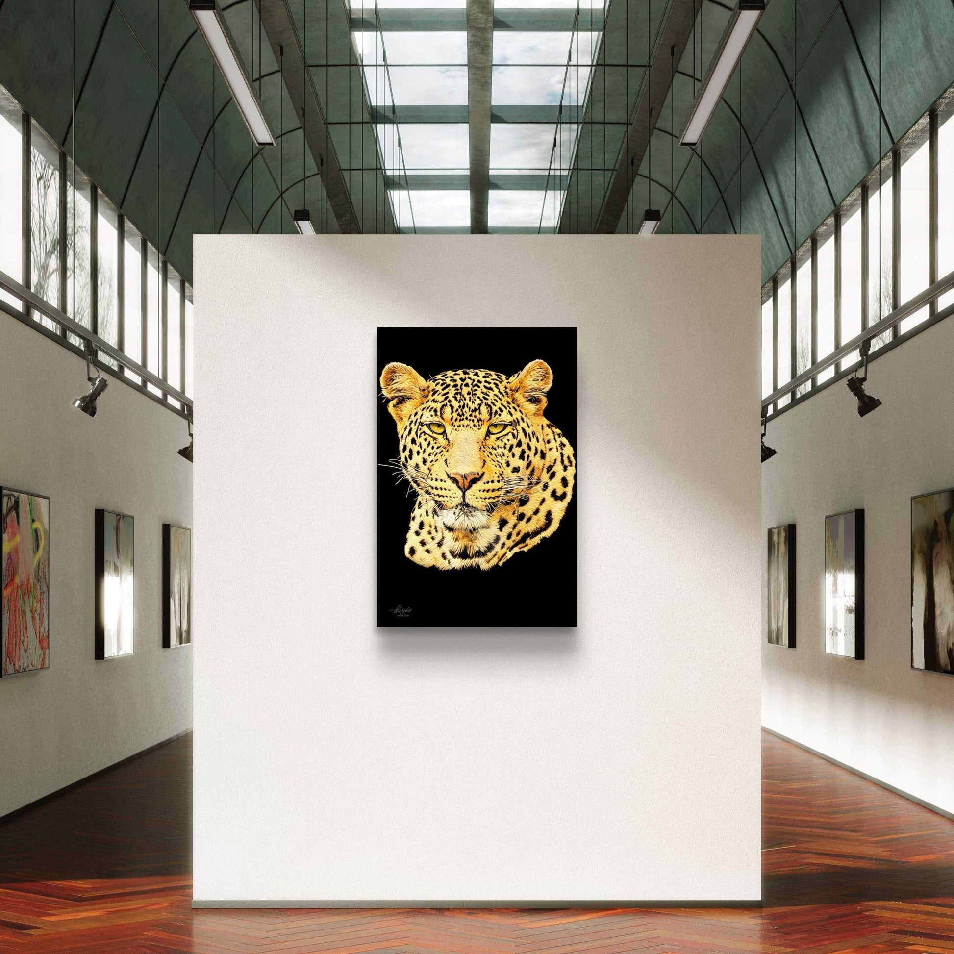 Leopard Satin Stretched Black Canvas Print - HD Printing
