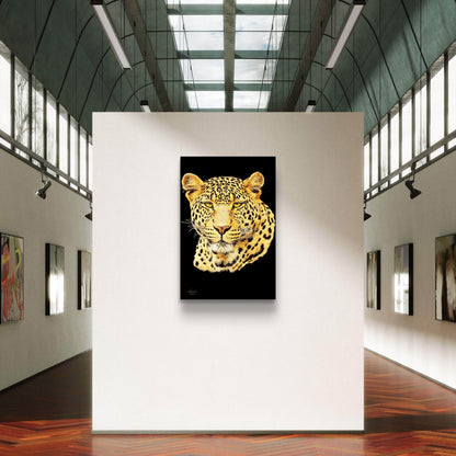 Leopard Satin Stretched Black Canvas Print - HD Printing