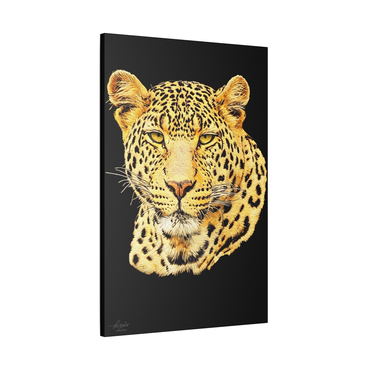 Leopard Satin Stretched Black Canvas Print - HD Printing