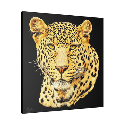 Leopard Satin Stretched Black Canvas Print - HD Printing