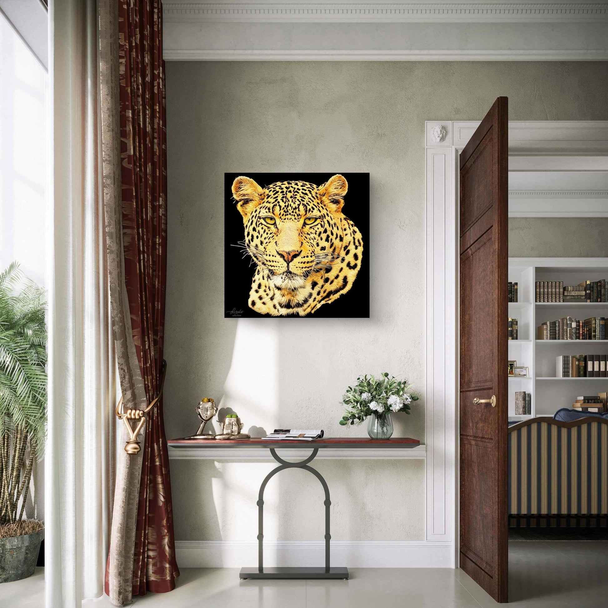 Leopard Satin Stretched Black Canvas Print - HD Printing