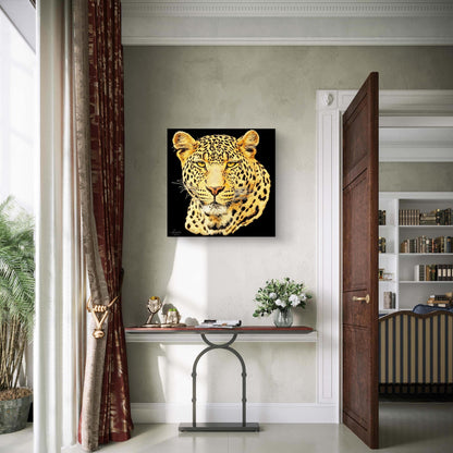 Leopard Satin Stretched Black Canvas Print - HD Printing