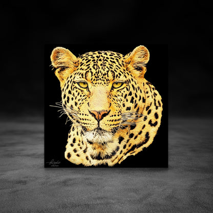 Leopard Satin Stretched Black Canvas Print - HD Printing