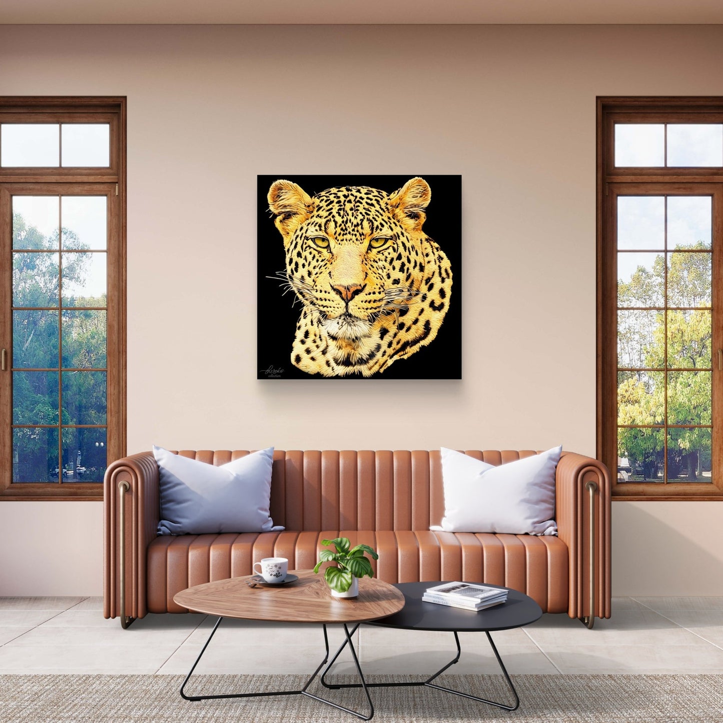 Leopard Satin Stretched Black Canvas Print - HD Printing