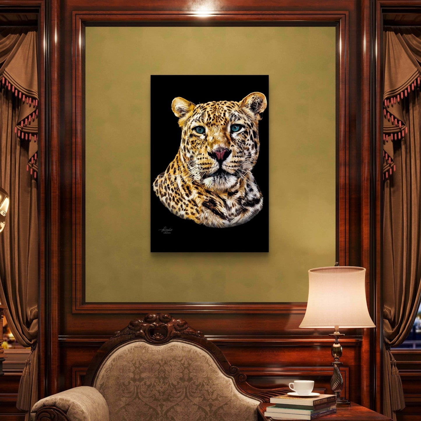 Leopard Satin Stretched Black Canvas Print II - HD Printing