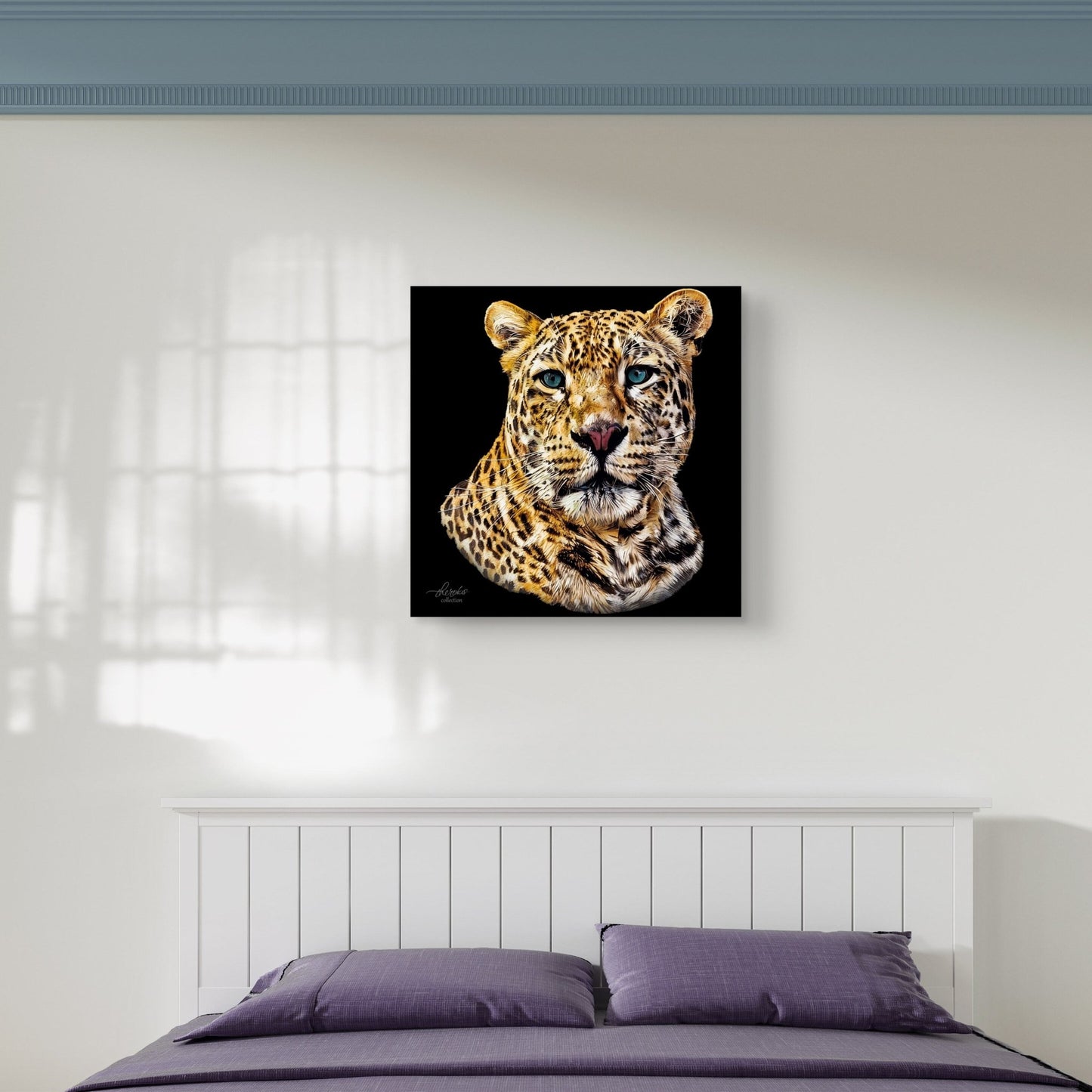 Leopard Satin Stretched Black Canvas Print II - HD Printing