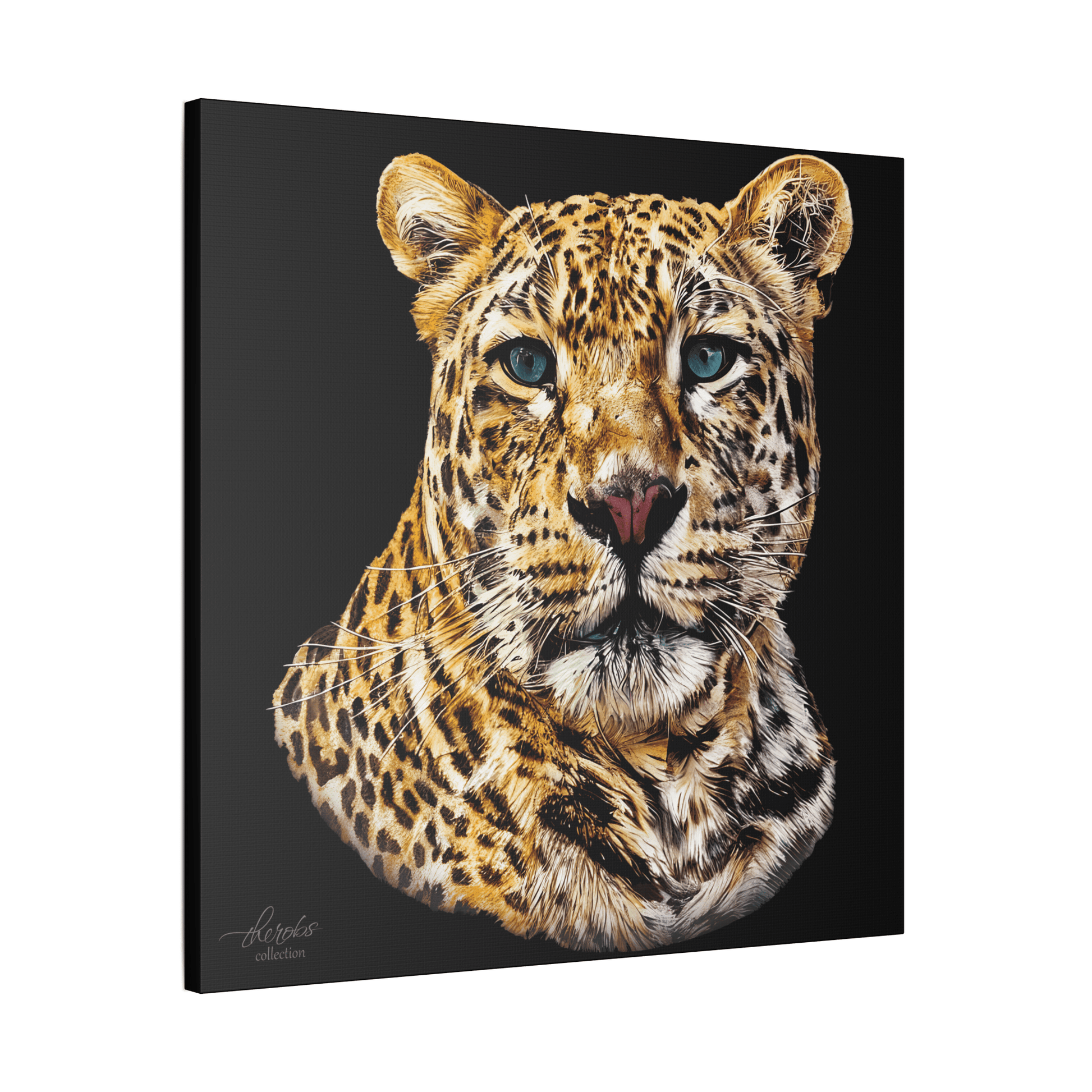 Leopard Satin Stretched Black Canvas Print II - HD Printing
