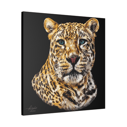 Leopard Satin Stretched Black Canvas Print II - HD Printing