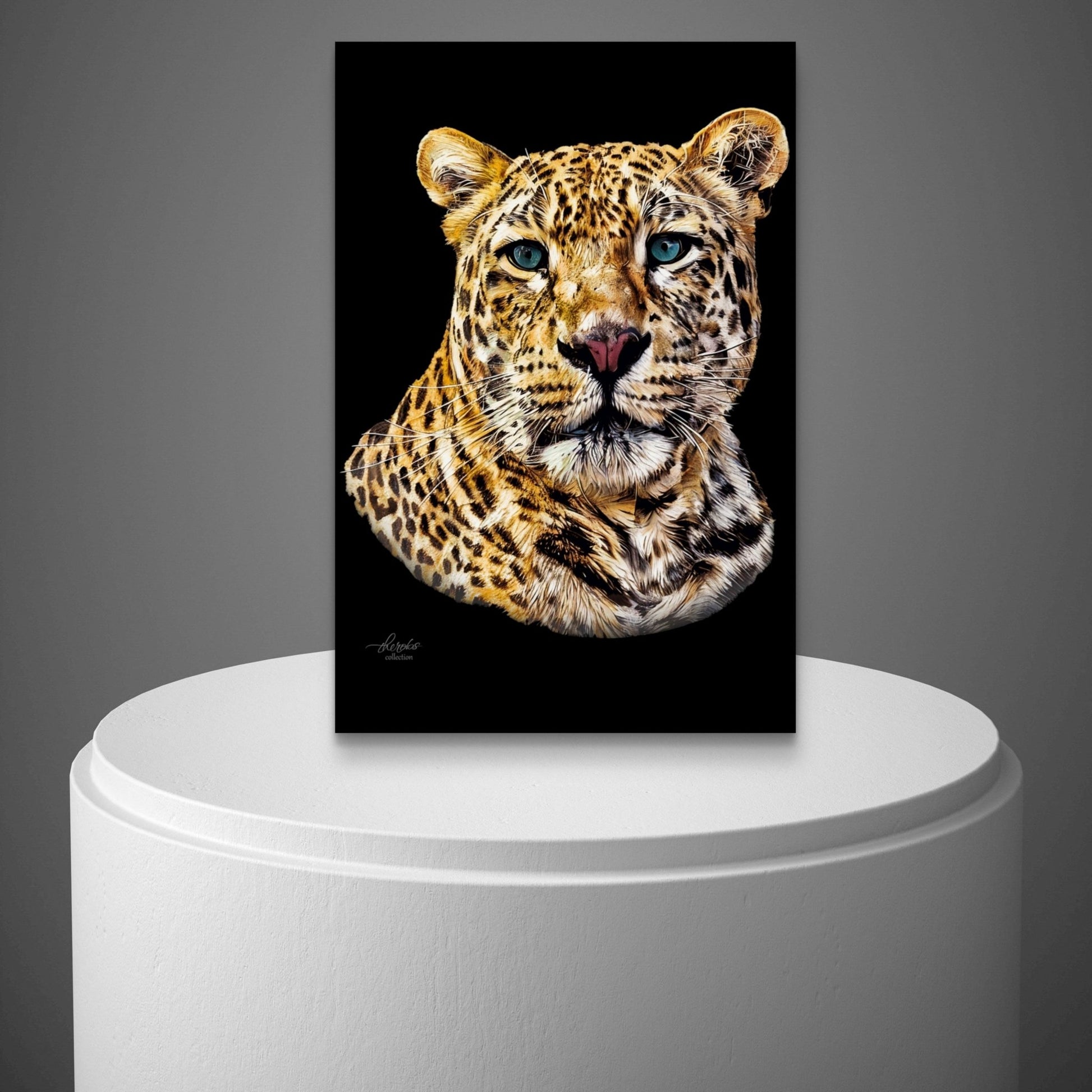 Leopard Satin Stretched Black Canvas Print II - HD Printing