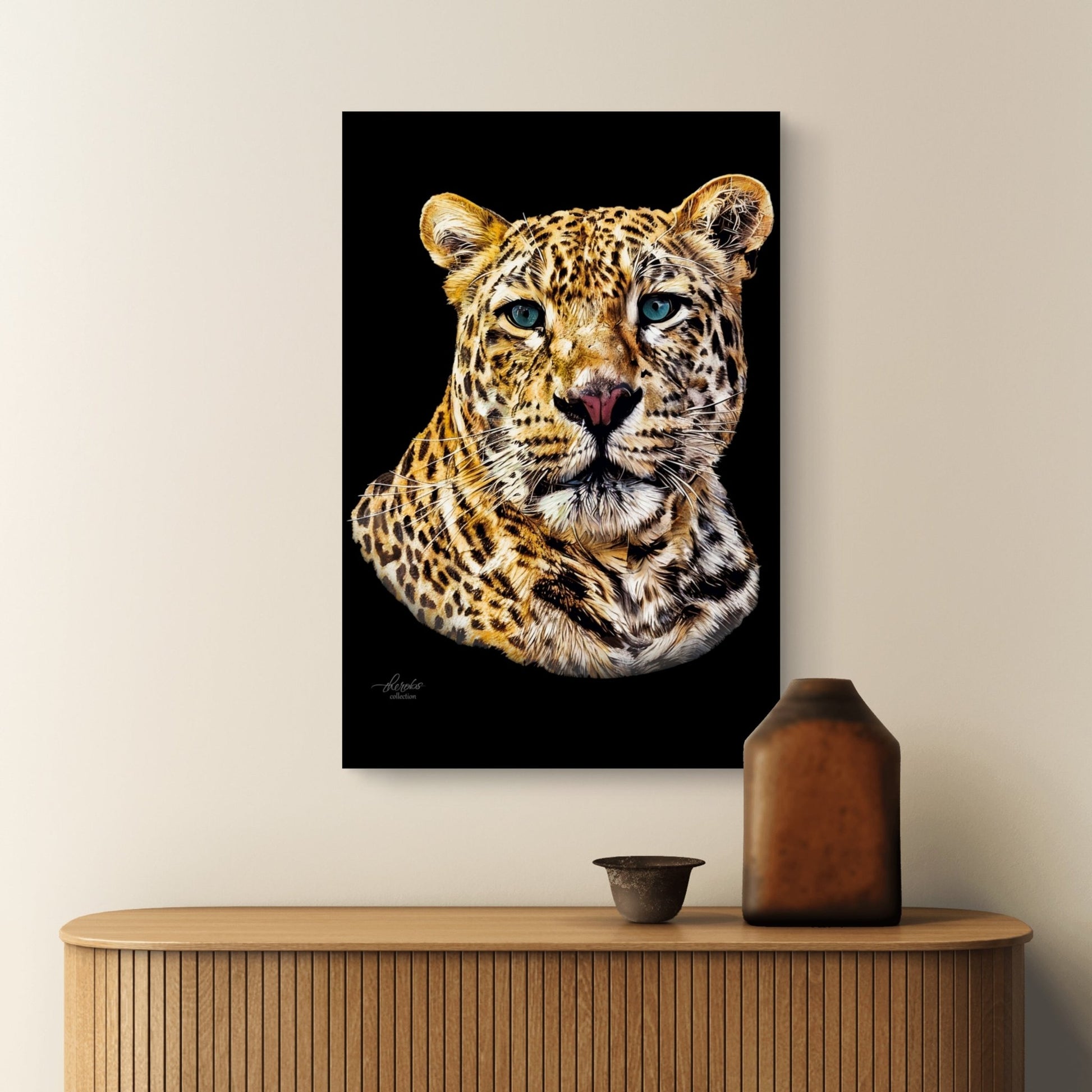Leopard Satin Stretched Black Canvas Print II - HD Printing