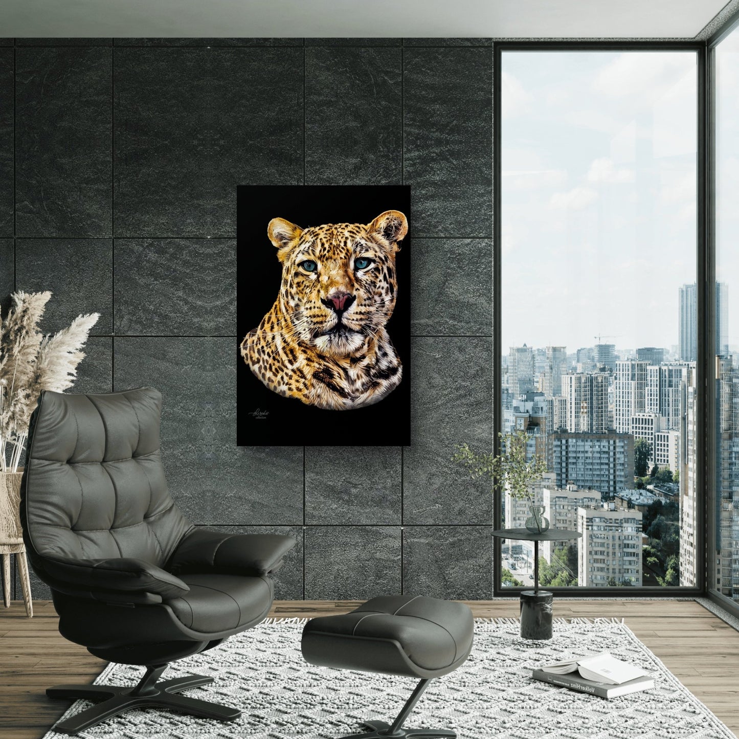Leopard Satin Stretched Black Canvas Print II - HD Printing
