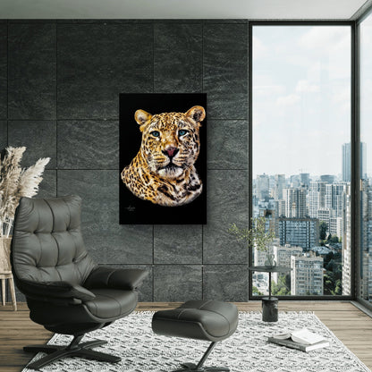 Leopard Satin Stretched Black Canvas Print II - HD Printing
