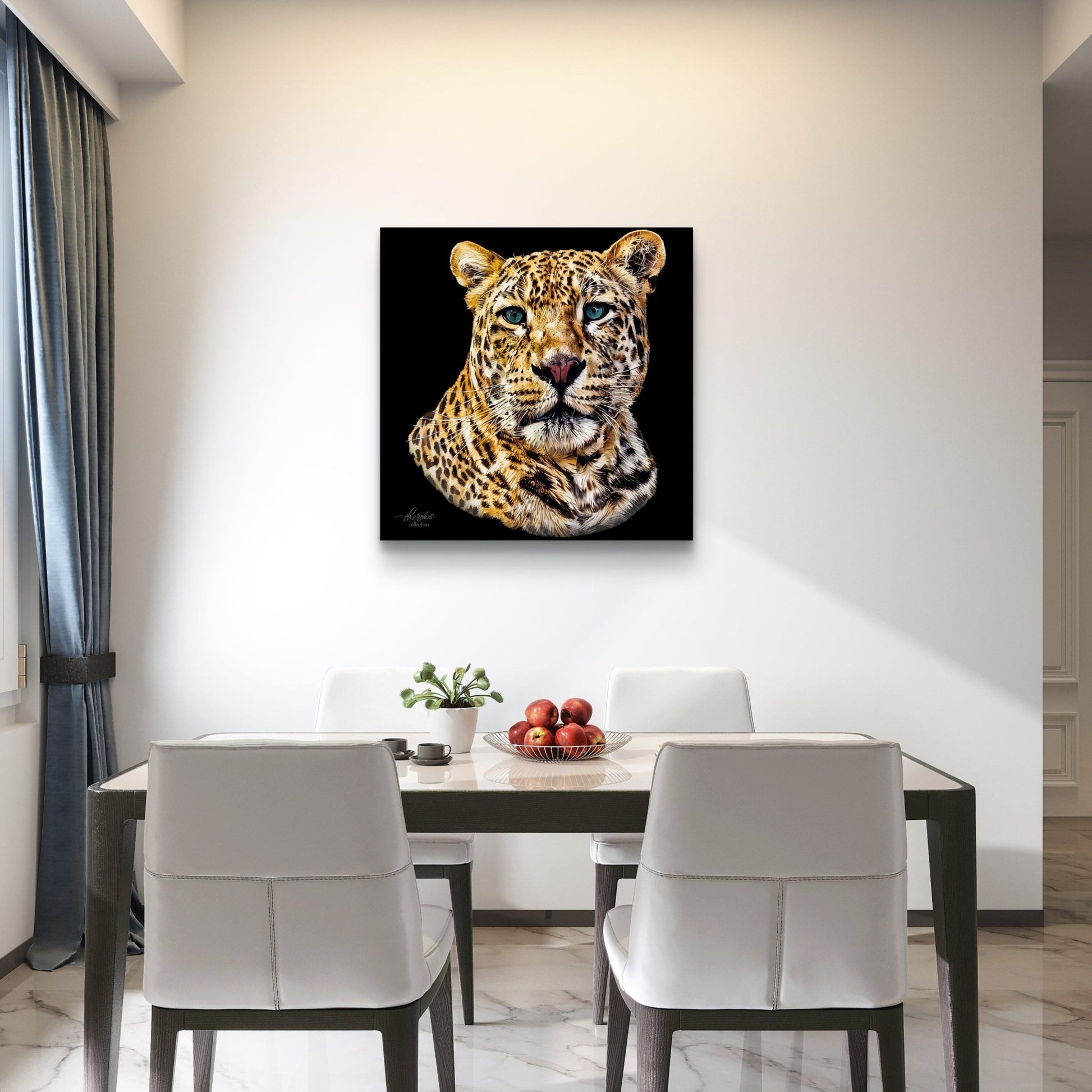 Leopard Satin Stretched Black Canvas Print II - HD Printing