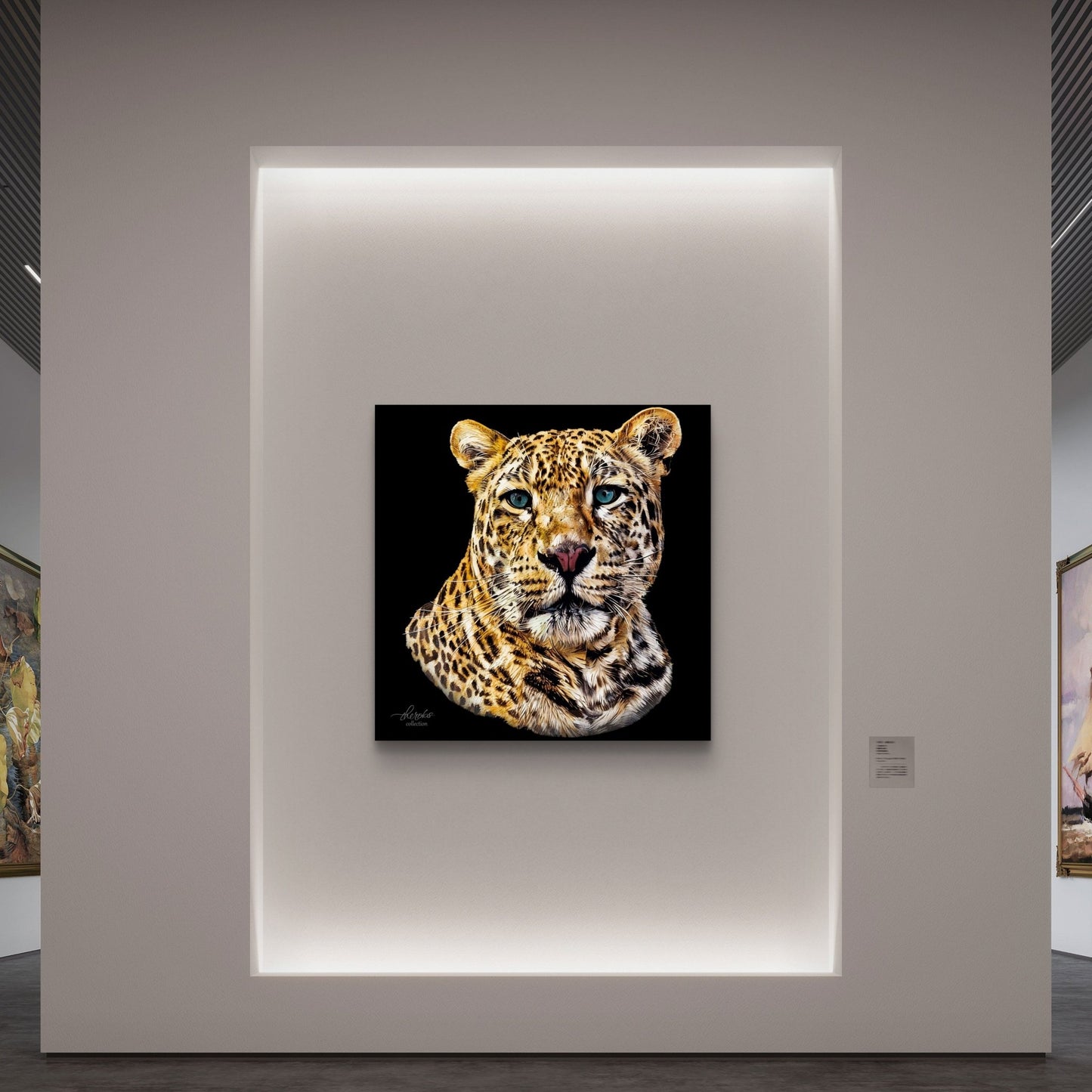 Leopard Satin Stretched Black Canvas Print II - HD Printing