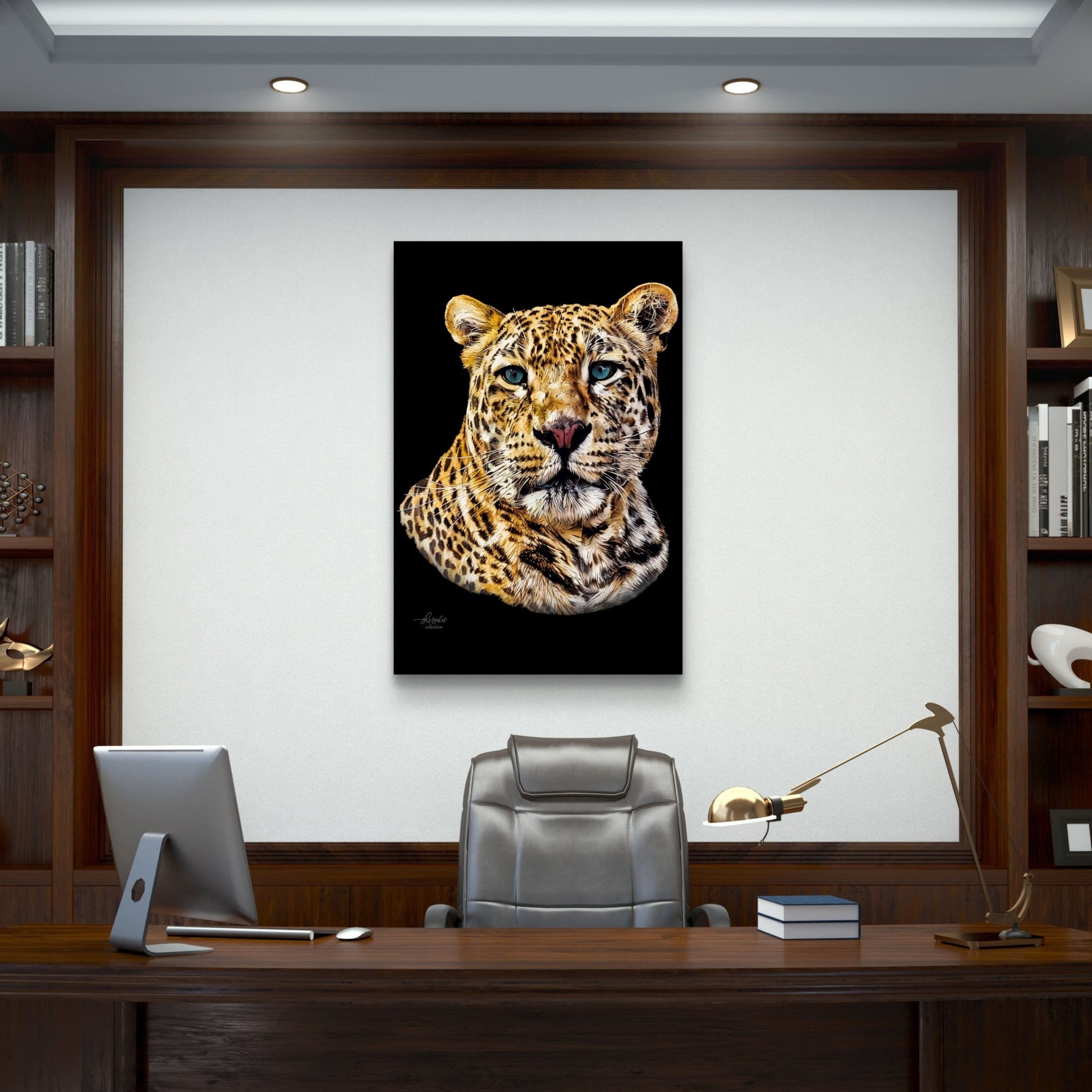 Leopard Satin Stretched Black Canvas Print II - HD Printing