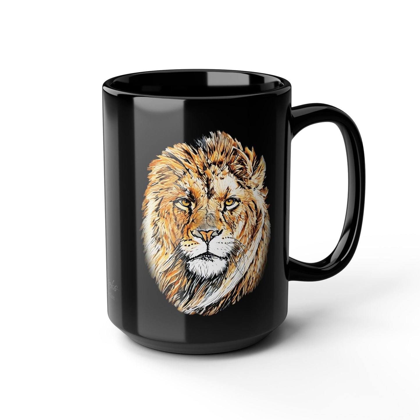 Lion 15oz Large Black Ceramic Mug - HD Printing