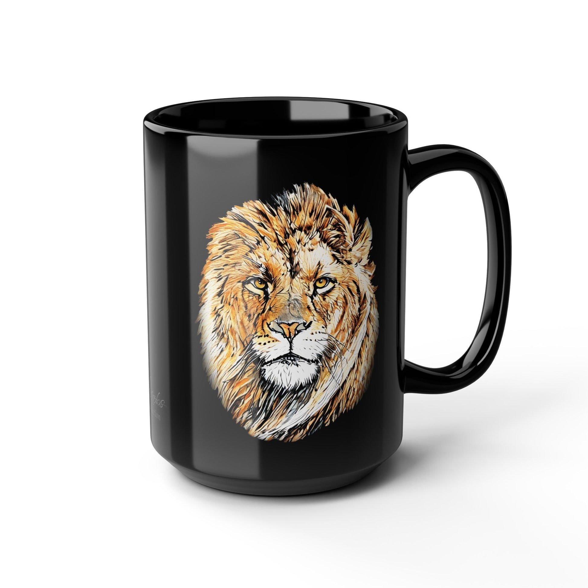 Lion 15oz Large Black Ceramic Mug - HD Printing
