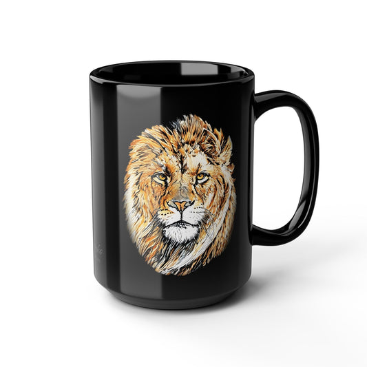 Lion 15oz Large Black Ceramic Mug - HD Printing