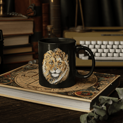 Lion 15oz Large Black Ceramic Mug - HD Printing