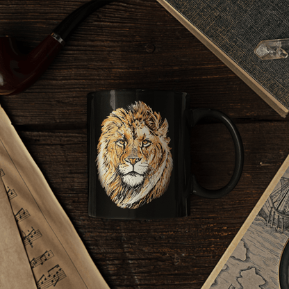 Lion 15oz Large Black Ceramic Mug - HD Printing