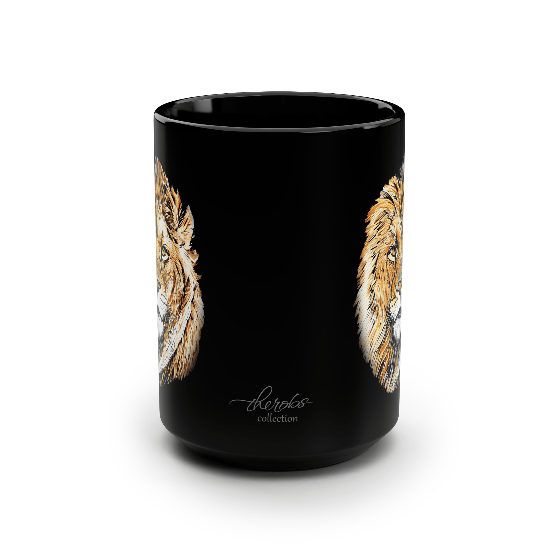 Lion 15oz Large Black Ceramic Mug - HD Printing