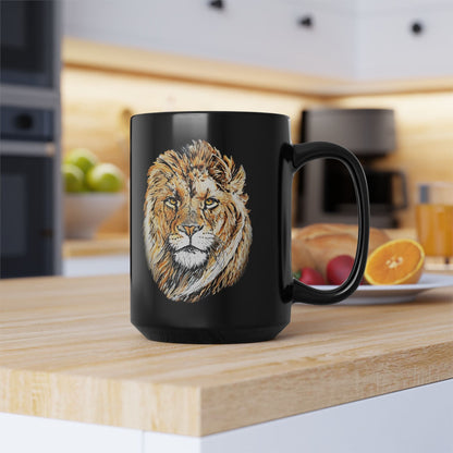 Lion 15oz Large Black Ceramic Mug - HD Printing