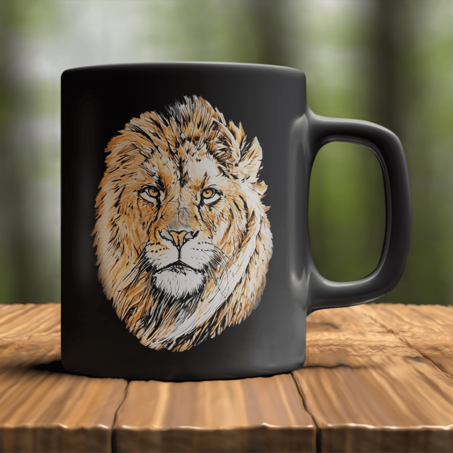 Lion 15oz Large Black Ceramic Mug - HD Printing