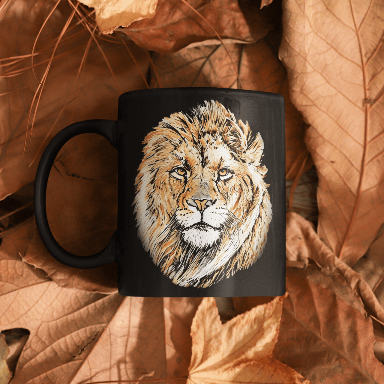 Lion 15oz Large Black Ceramic Mug - HD Printing