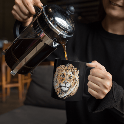 Lion 15oz Large Black Ceramic Mug - HD Printing