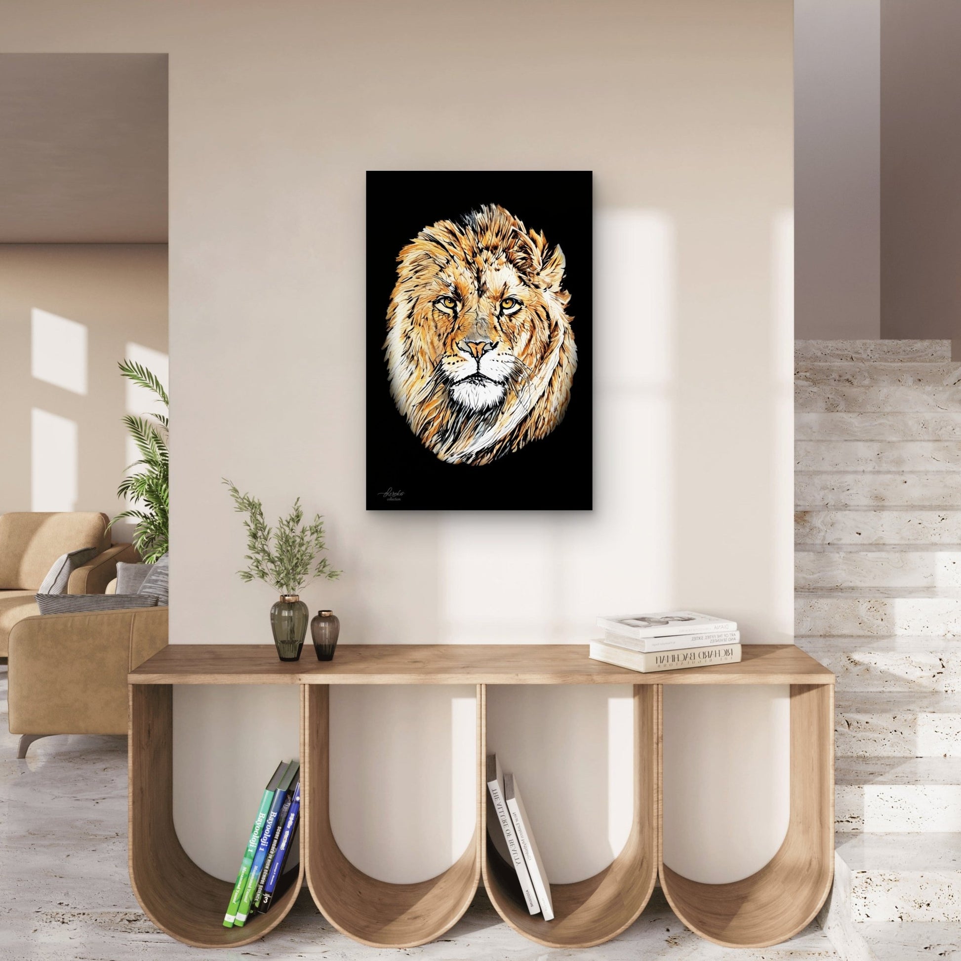 Lion Satin Stretched Black Canvas Print - HD Printing