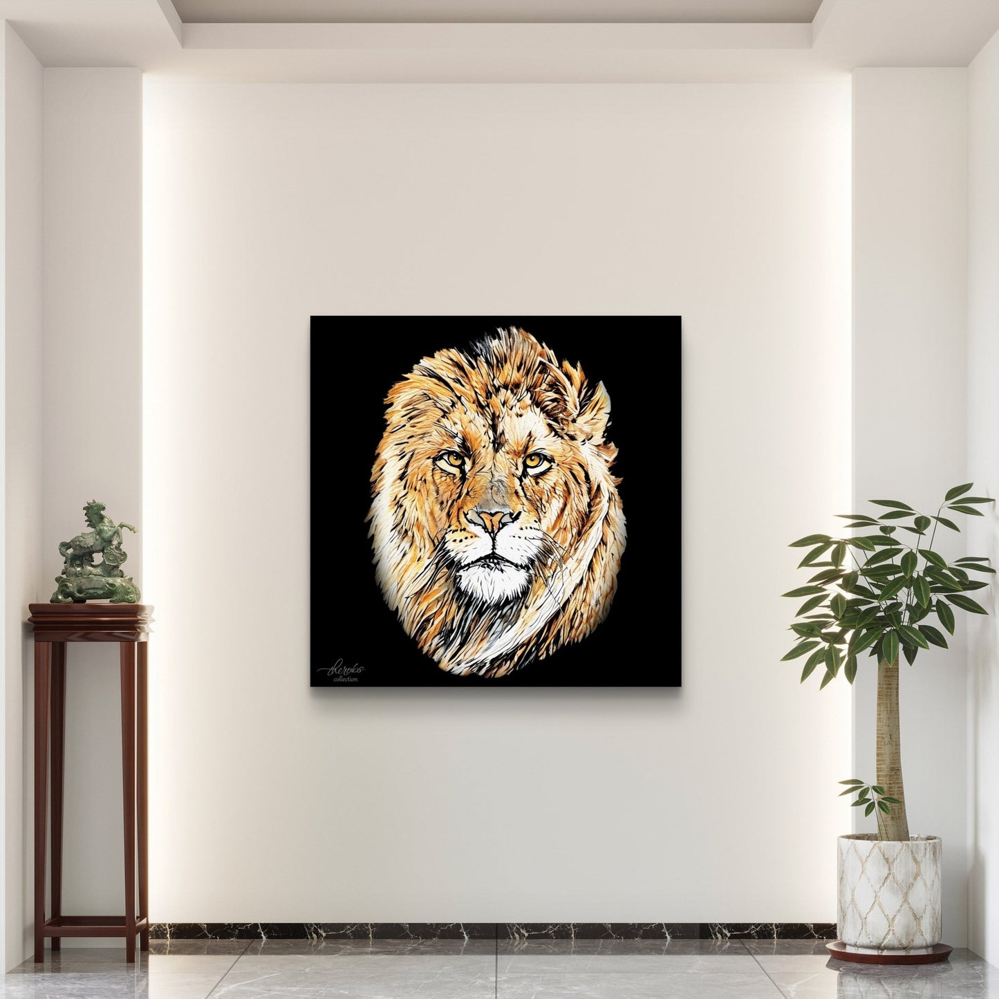 Lion Satin Stretched Black Canvas Print - HD Printing