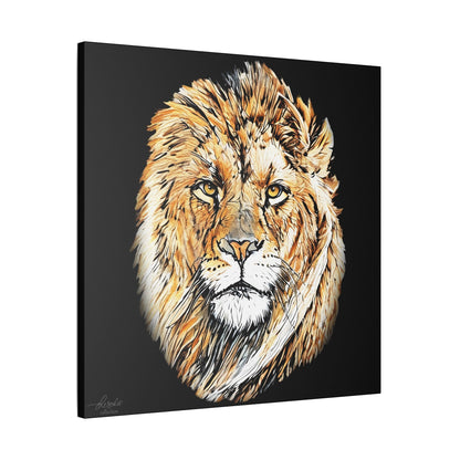 Lion Satin Stretched Black Canvas Print - HD Printing