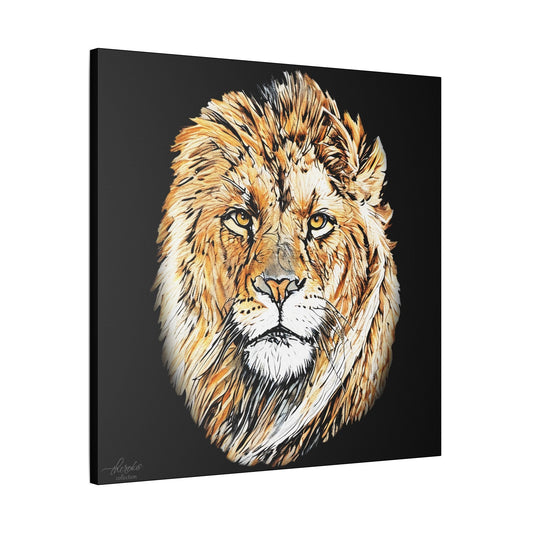 Lion Satin Stretched Black Canvas Print - HD Printing