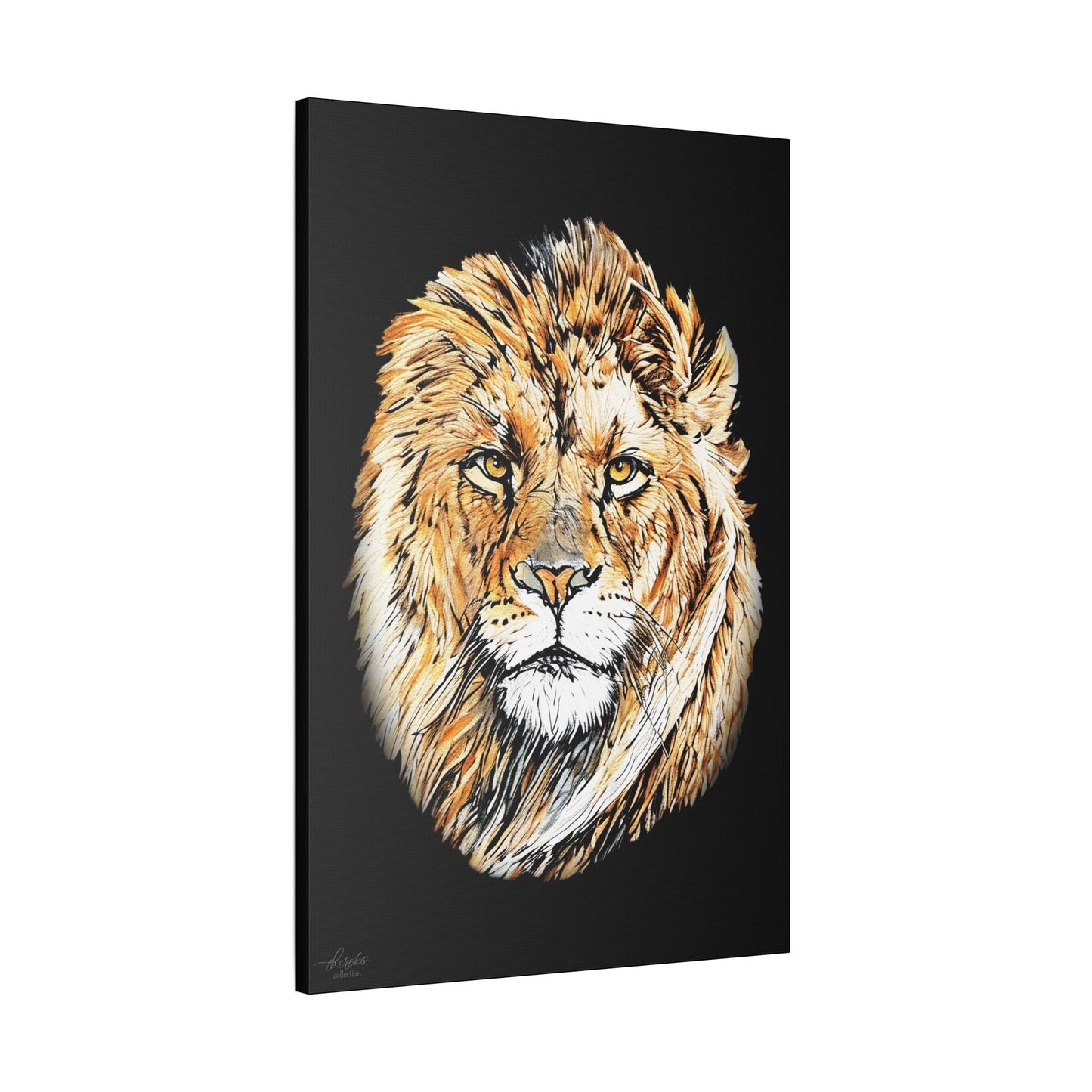 Lion Satin Stretched Black Canvas Print - HD Printing