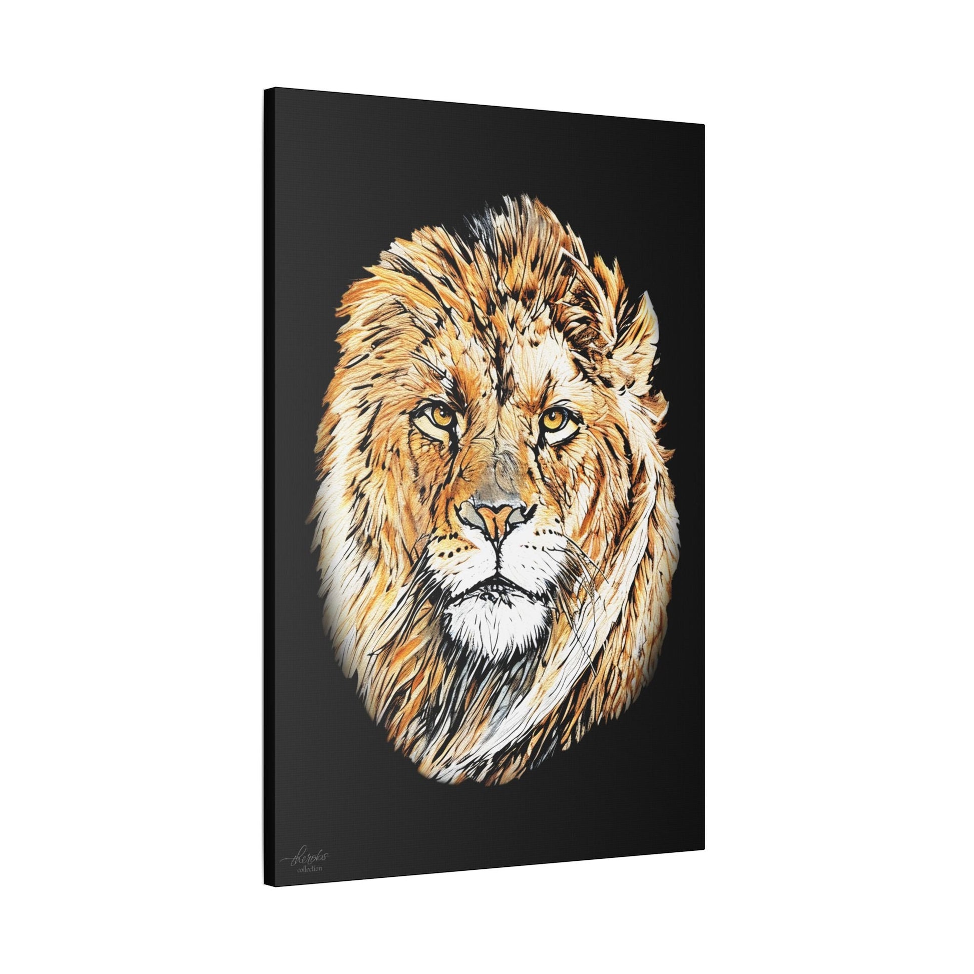 Lion Satin Stretched Black Canvas Print - HD Printing